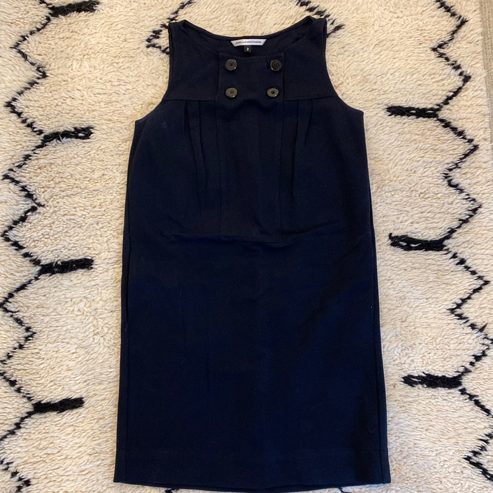 DVF navy sailor style shift dress. Lightly worn